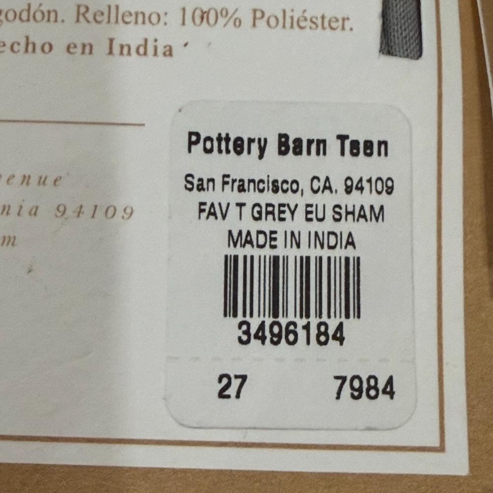 Pottery Barn Teen Favorite T Grey Euro Sham Set Of Two NWT New - Picture 4 of 5